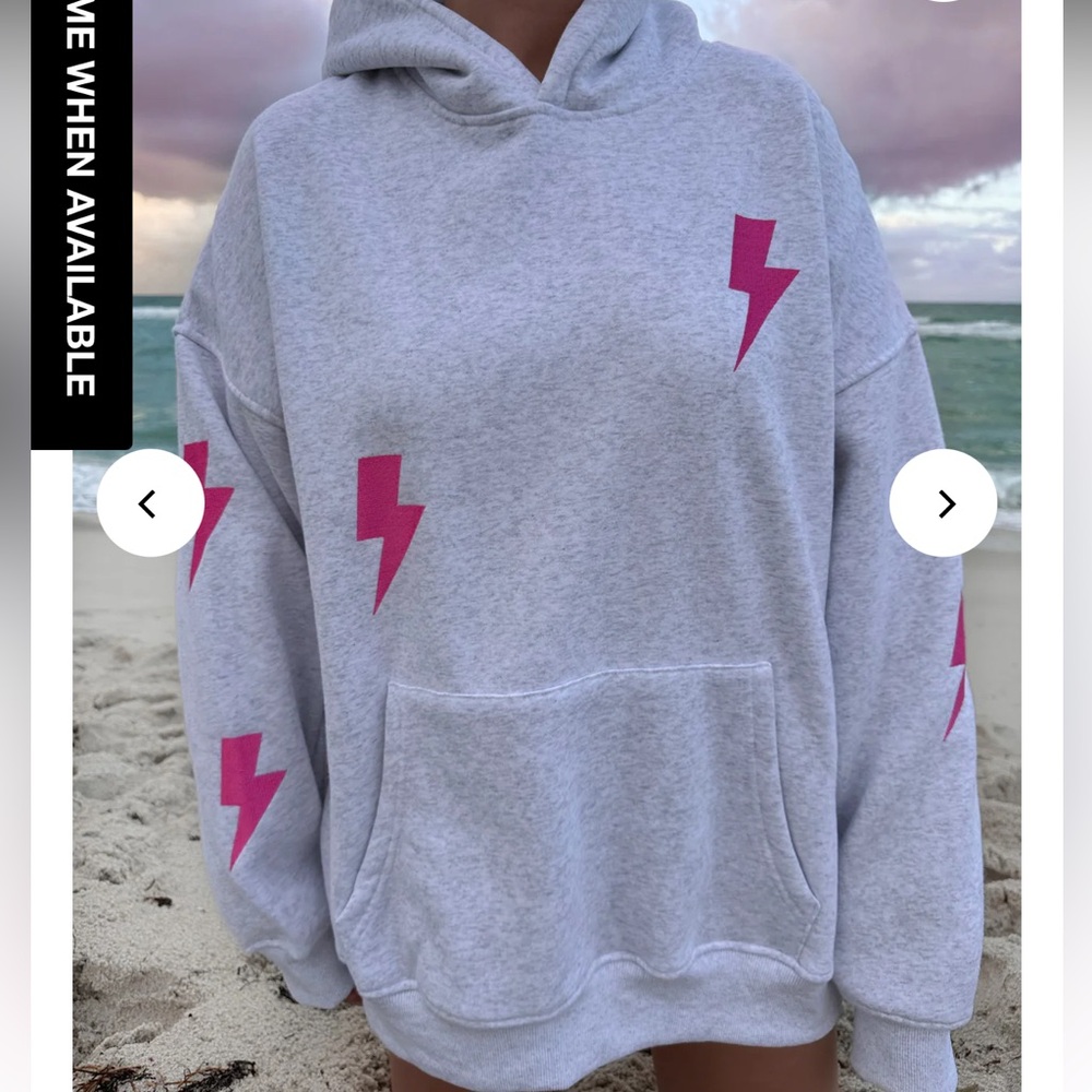 Pearl Grey Embroider Lightning Bolt Hoodie